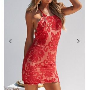 Xenia Boutique Inka Red Lace Mini Dress
